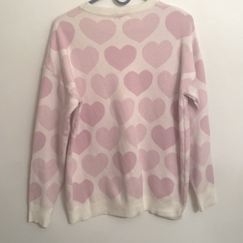 JOH Pink Women's White Pearl Heart Shaped Round Neck Sweater Soft L/S Small NEW - Picture 7 of 12